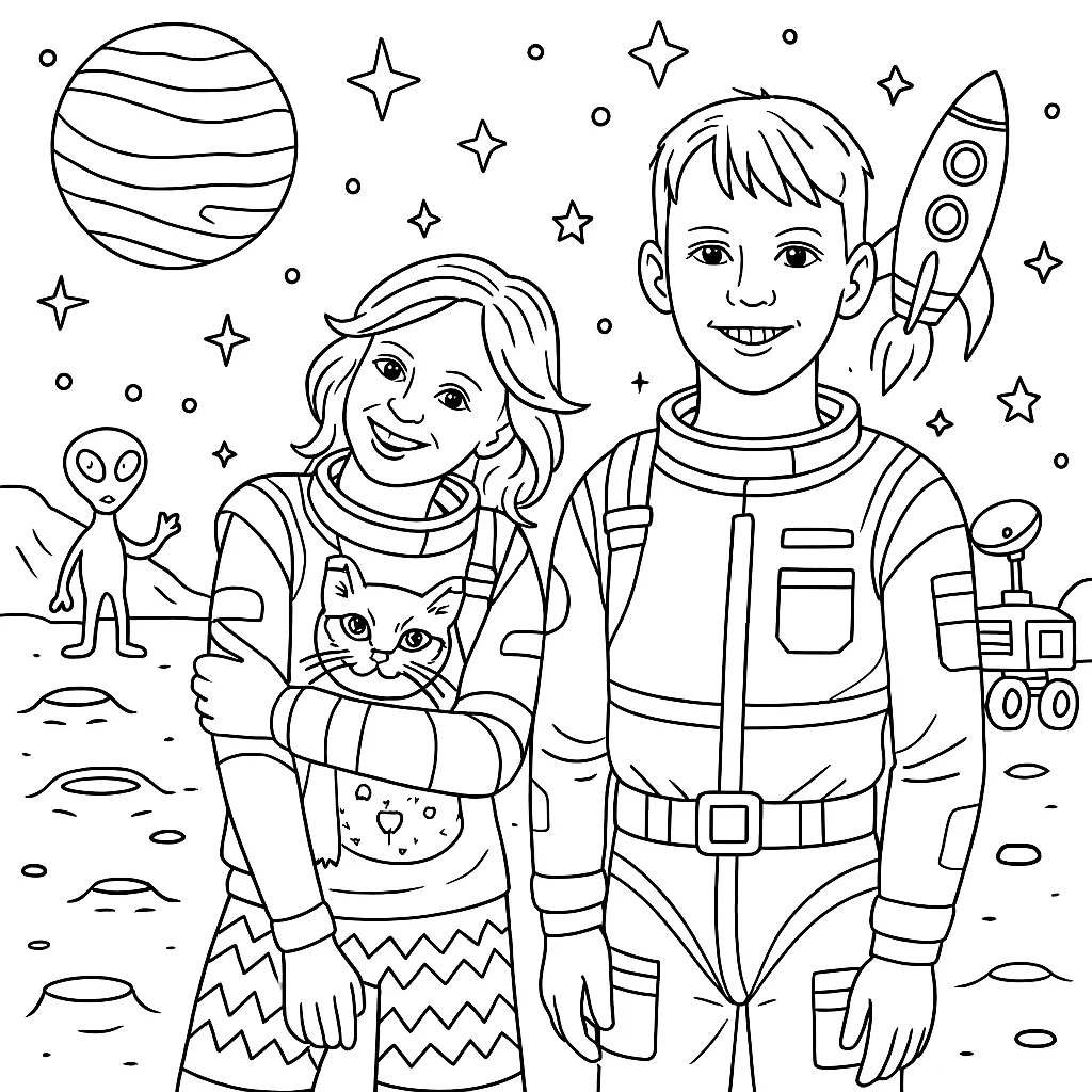 Family coloring page - AI generated outline